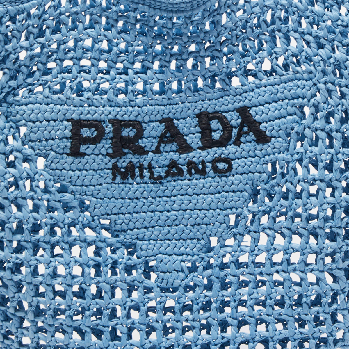 Sac cabas Prada en raphia avec logo tissé – bleu
