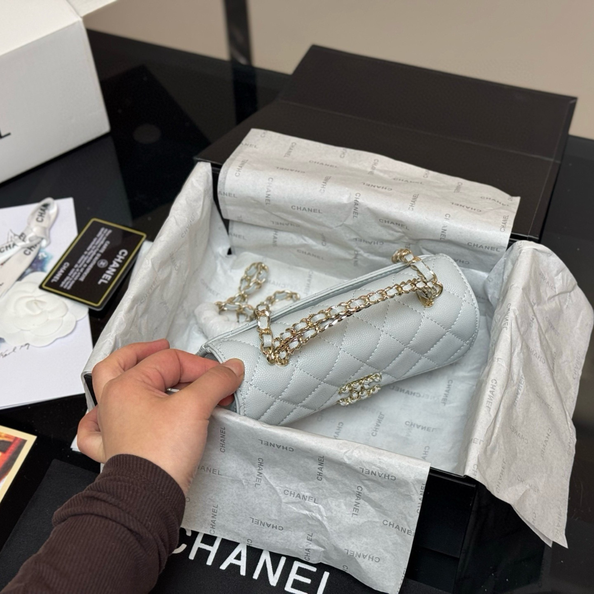 CHANEL CLASSIC FLAP GRIS GLACÉ