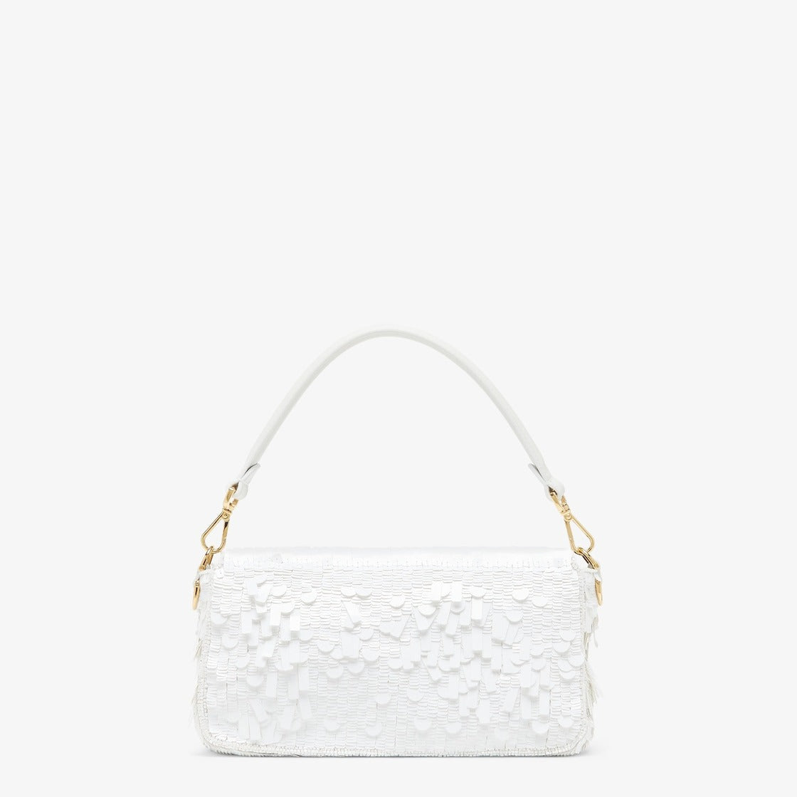 Sac baguette Fendi blanc à paillettes et cuir