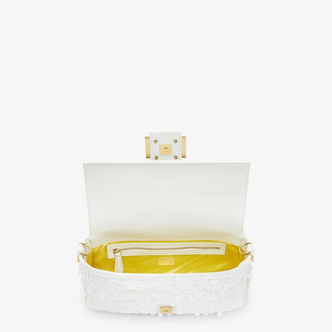 Sac baguette Fendi blanc à paillettes et cuir