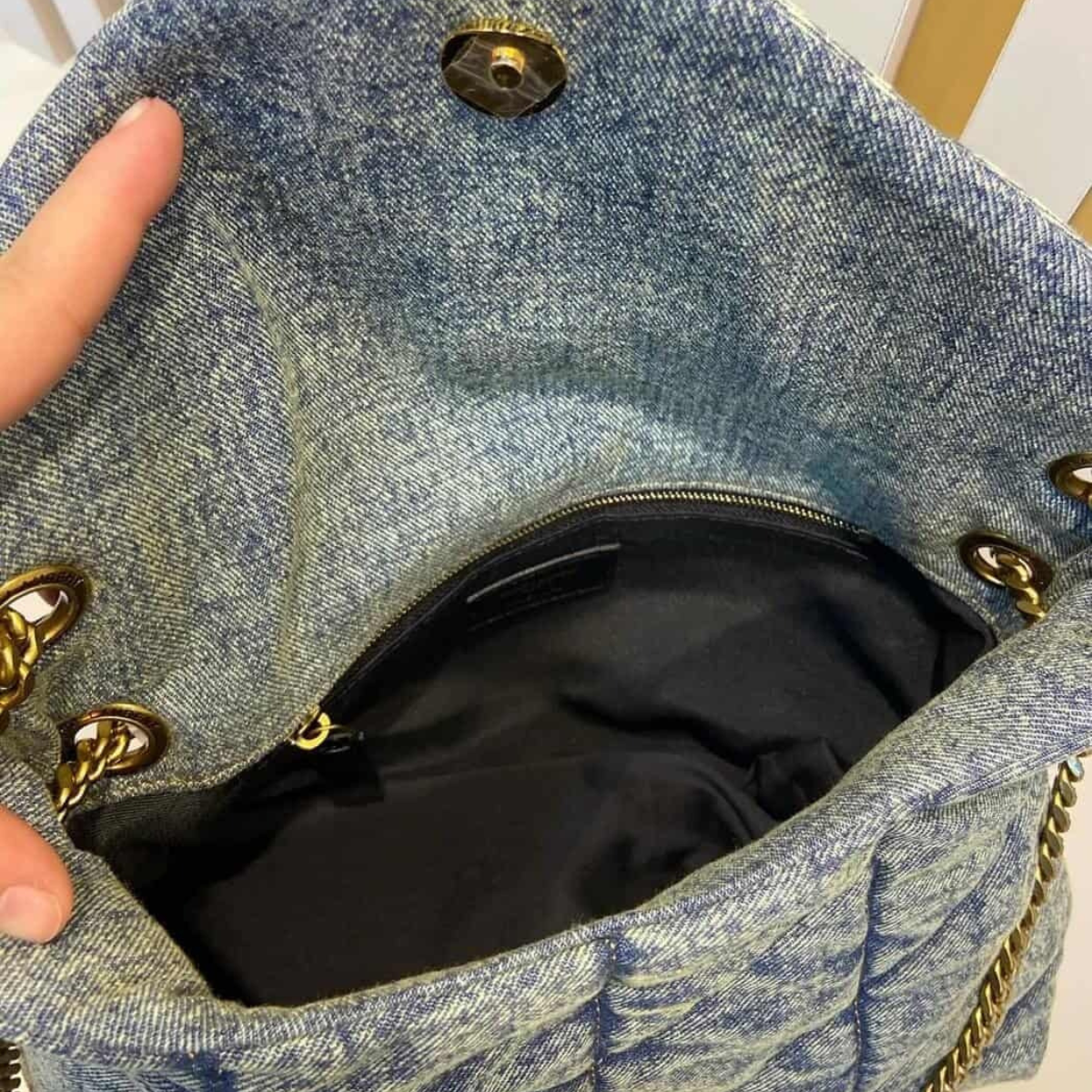 Sac bouffante Loulou en denim matelassé vintage