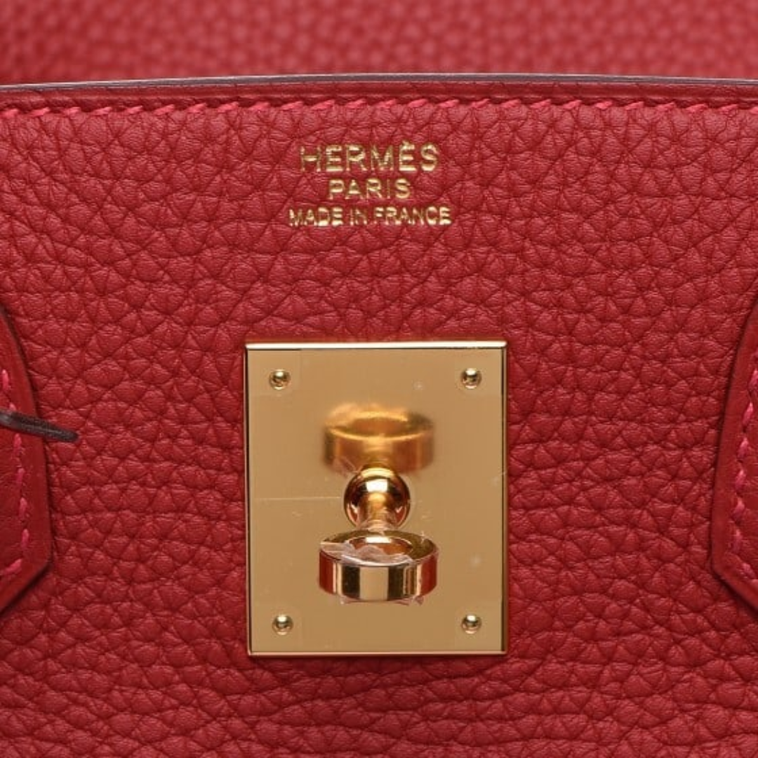 Sac Hermès Birkin 30 rouge avec finitions dorées