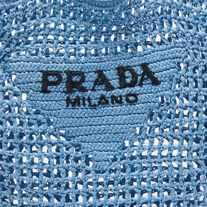 Sac cabas Prada en raphia avec logo tissé – bleu