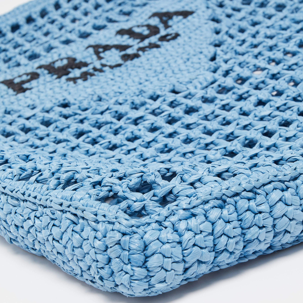 Sac cabas Prada en raphia avec logo tissé – bleu