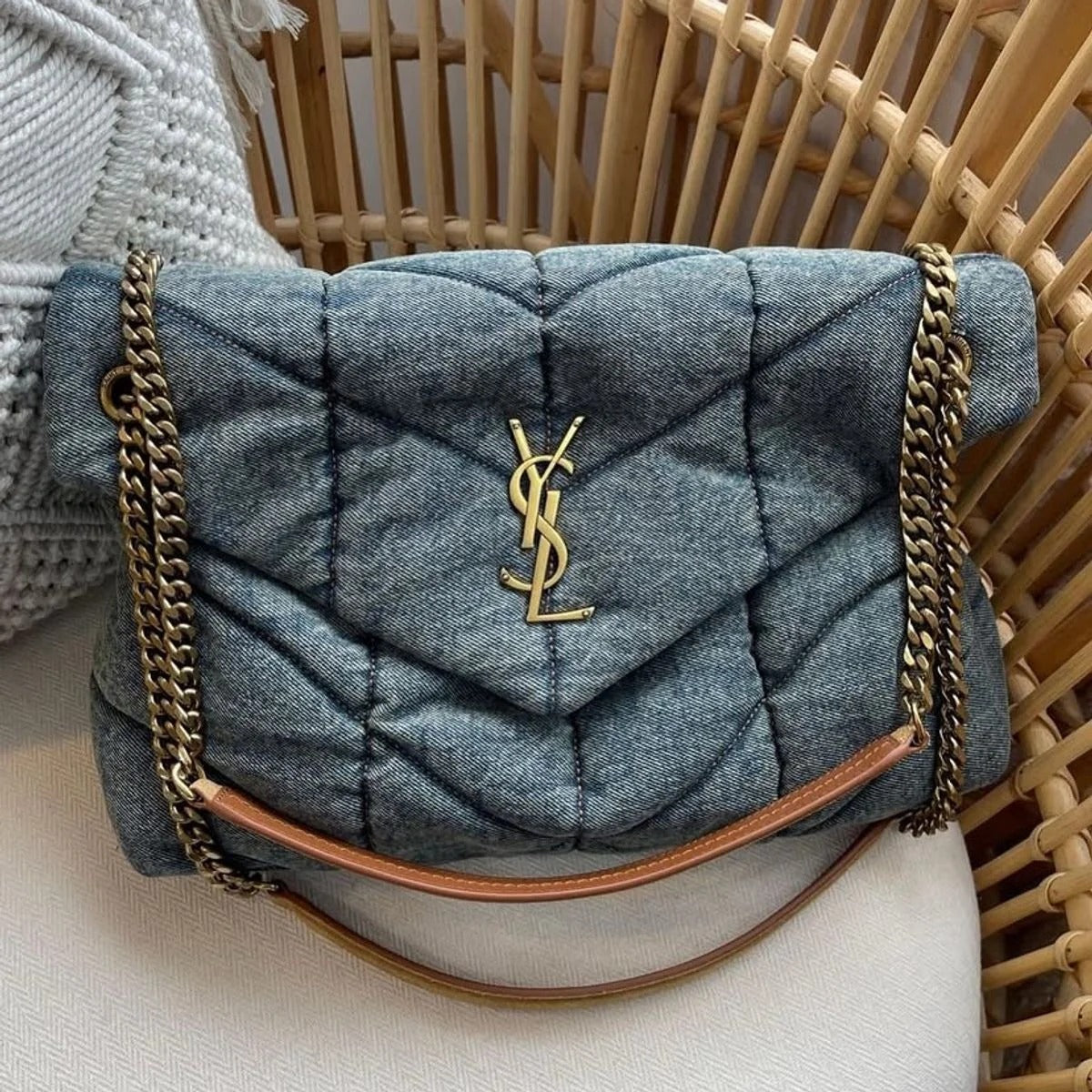 Sac bouffante Loulou en denim matelassé vintage
